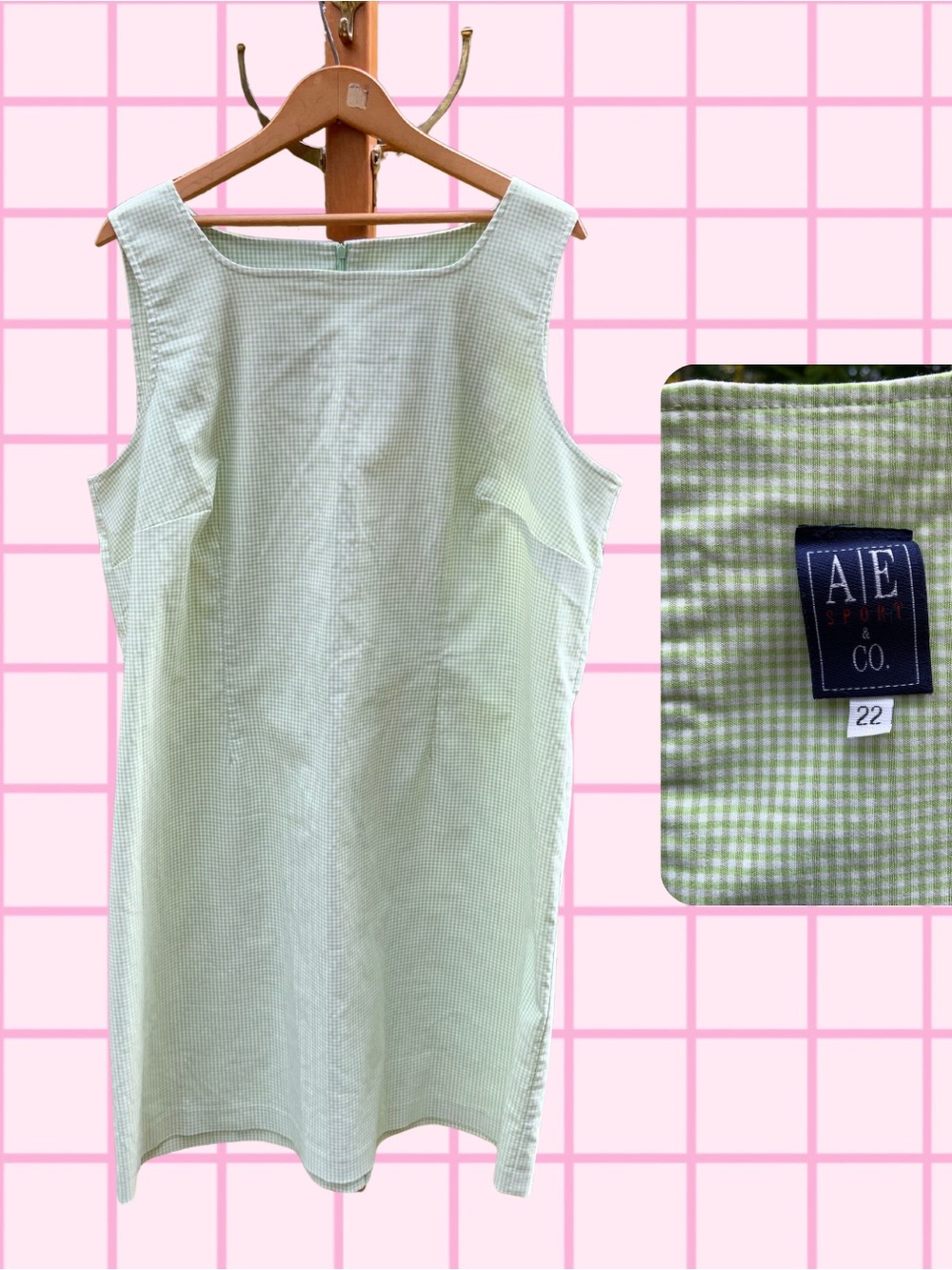 Vintage Green and White Gingham Midi Plus Size Dress - Size 22